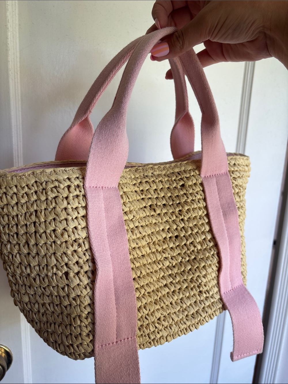 Stoney Clover Small Pink Raffia Straw Tote - Picture 8 of 10